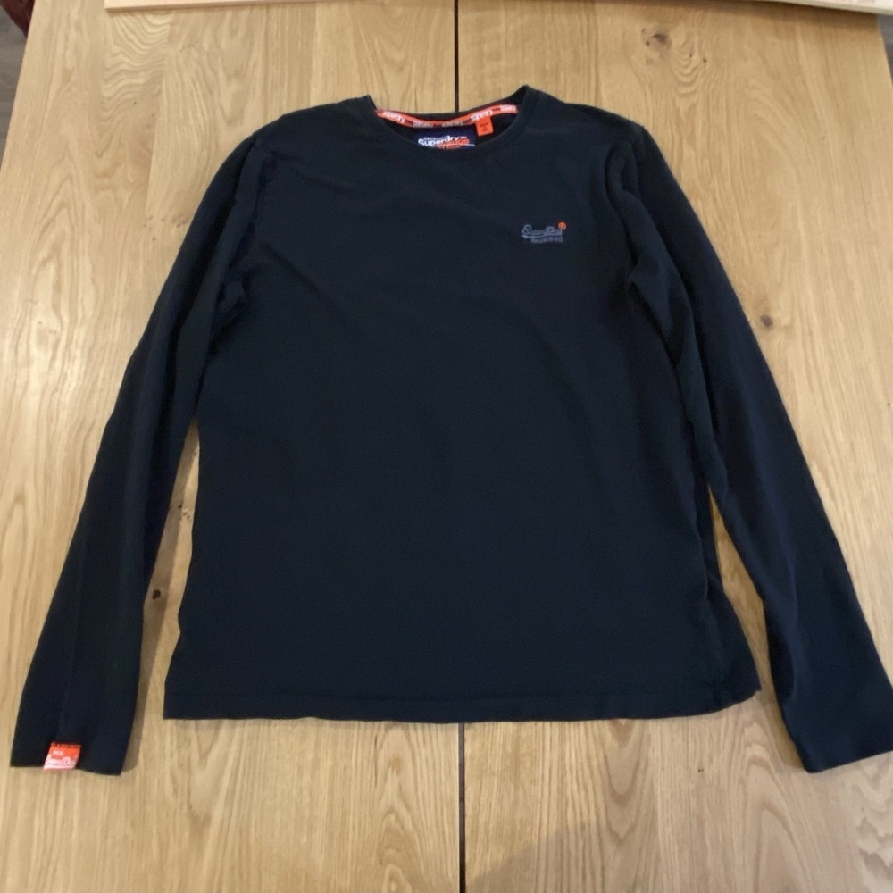 Superdry Orange Label Long Sleeve T-Shirt Men's XL Black Logo Cotton Crewneck
